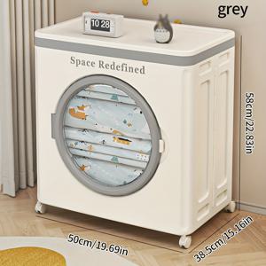 TEMU 접이식 수납박스, 대용량, 밀폐 및 방진, 이동이 편리한 범용 바퀴, 쉽게 접근 가능한 플립 커버 디자인, 두 가지 방식으로 열리는 전면 커버, 스프링 자동 잠금 디자인, 가정, 기숙사, 사무실 수납에 적합