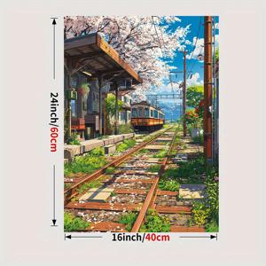 TEMU 2D 플랫, 2D 플랫, 1개 애니메이션 테마 예술 작품 (벚꽃과 기차 포함), 봄 테마 장식에 이상적. 이 캔버스 프린트는 벽 예술로 사용되며, 가정 장식, 선물 및 축제 장식에 적합합니다.