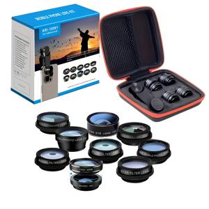 TEMU 10-In-1 스마트폰 렌즈 키트 - 매크로 렌즈 + 광각 렌즈 + 물고기 눈 렌즈 + 텔레포토 렌즈 + Cpl/물/라디얼/스타 필터 + 카일리도스코프 3/6 렌즈, 아이폰, 삼성, 화웨이, 샤오미 및 대부분의 스마트폰과 호환
