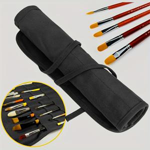 TEMU 블랙/화이트 캔버스 롤링 아트 브러쉬 홀더 16구, 수채화, 유화, 서예 브러쉬용, 신축성 잠금장치 및 조절식 스트랩 포함, 미술 용품 정리함|신축성 잠금장치 가방|조절식 스트랩 가방, 1개