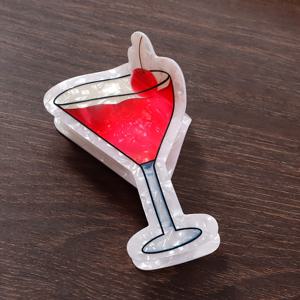 TEMU 1개 9.2cm 여름 해변 칵테일 헤어클립 - 체리 & 아이스 큐브 프린트 대형 마티니 글라스 디자인, 휴가용 가볍고 내구성 있는 헤어 액세서리, 파티 및 일상용, 해변 헤어피스, 장난기 넘치는 디자인, 경량 액세서리