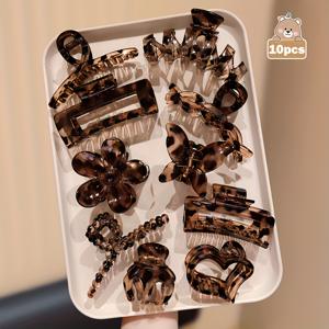 TEMU 여성을 위한 우아한 대형 프린트 헤어 클로 클립 10개 세트, 스타일리시한 업스타일 연출, 또는 선물용으로 완벽