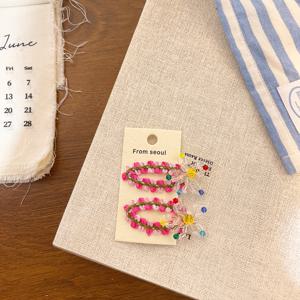 TEMU 2개 세트 핸드메이드 패브릭 직조 오벌 헤어클립 - 파스텔 & 생생한 컬러 비즈 꽃핀, 귀여운 스위트 스타일 앞머리/사이드 머리용, 일상 및 특별한 날을 위한 장식 헤어피스