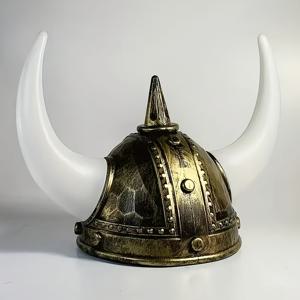 TEMU 1개입 바이킹 뿔 모자 - 앤티크 골드 & 화이트, 할로윈, 코스프레, 박람회용 중세 의상 액세서리 - 튼튼한 구조, 역사적인 바이킹 전사 모자 장식, 할로윈 의상, 코스프레 소품, 성인용 세밀한 디테일