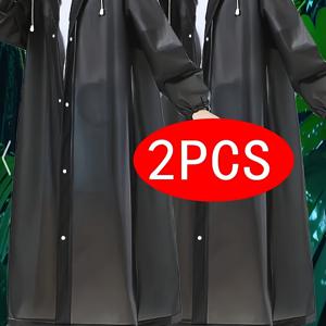 TEMU 검정색 두꺼운 EVA 성인용 우비 2개, 두꺼운 풀 , 여행, 야외 라이딩에 적합, 드로스트링이 있는 편리한 판초