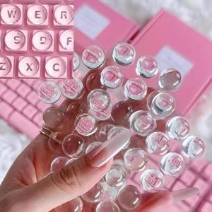 TEMU 고투명 키캡 스티커 32개, 롱 네일 아트 키캡 데칼, 강력 접착제 사무실 및 가정용 타이핑 보조 도구, 데스크탑 컴퓨터 입체 스티커