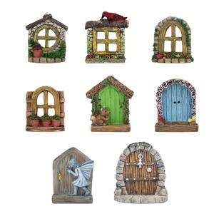 TEMU 8개 세트 나무 미니어처 정원 액세서리, 요정 문 창문 분재 조각 장식 – 풍경, 야드, 파티오, 잔디 예술을 위한 섬세한 꽃 공예품, 창의적인 이끼 풍경 DIY 오너먼트