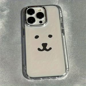 TEMU 폰 케이스: 카툰 표정 자조 곰 프레임 럭셔리 투명 아이폰 16프로맥스/15플러스/14/13/12/11/xs/8/7/6 호환 트렌디한 크리에이티브 귀여운 카툰 디자인 커플 생일 남자친구 선물 보호 케이스
