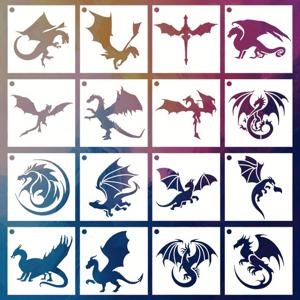 TEMU 16개 재사용 가능한 드래곤 스텐실, 벽 장식용 플라스틱 스프레이 페인트 스텐실 DIY 가구 캔버스 아이디어 데코