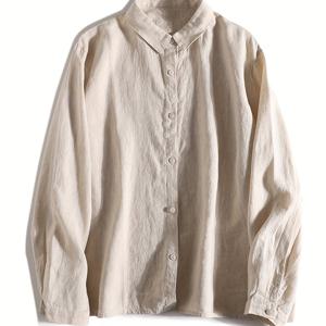 TEMU 스몰 스퀘어넥 긴팔 셔츠, 신상 가을 문학적 루즈 베이직 셔츠, 여성 상의