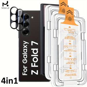 TEMU 갤럭시 Z 폴드 7 스크린 보호 필름용, 케이스에 부착하기 좋은 디자인, 고화질 투명, 카메라 렌즈 보호 필름 2세트 포함, 전면 강화 유리 2세트