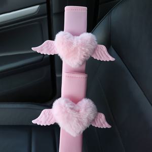 TEMU 1개/2개 부드러운 플러시 러브 윙 안전벨트 커버 - 귀여운 통기성 어깨 패드 보호대 여성용, 편안한 액세서리 | 모던 인테리어 | 내구성 있는 시트 커버, 안전벨트 어깨 패드, 자동차 액세서리 호환