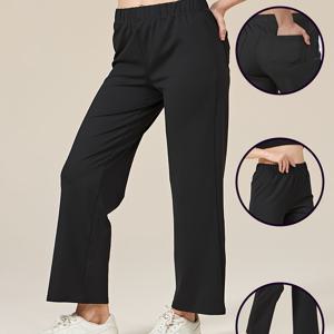 TEMU 여성용 우아한 레그 팬츠 - 신축성 있고 비치는 롱 트라우저, 모든 계절에 정장 및 캐주얼 웨어에 적합, 데일리, 사무실 및 파티에 완벽 - 스타일리시한 외관의 간편한 관리 여성용 팬츠