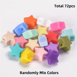 TEMU 72개 별 모양 실리콘 비즈 혼합 | 키체인 주얼리, 크리스마스 공예 선물용 포컬 스페이서 비즈 (색상 랜덤)