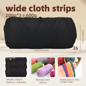 TEMU 3팩, 200*3, 600그램, 넓은 패브릭 스트립, 패브릭 스트립 얀, 직조 쿠션, 손뜨개, 다양한 색상 선택, 탄성 있는 패브릭 코바늘 뜨개질 패브릭, 두꺼운 손뜨개 얀, 가방/바구니/카펫 뜨개질에 적합, 수제 장식, 공예