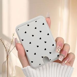 TEMU 크리에이티브 블랙 하트 패턴 자석 폰 카드 홀더, PC 카드 가방, 강력한 자석 카드 보관함, 휴대용 카드 보호 케이스, 아이폰 16E/16 프로 맥스/15/14/13/12 플러스 호환, 삼성 갤럭시 슈퍼 카드 홀더, 1-2장 수납 가능