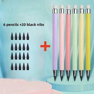 TEMU 6개 펜 + 20개 검정색 연필심, 지우개 포함 연필, 영구 연필, HB 연필, 검정색 연필, 전문가용 미술, 신학기에 적합