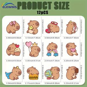 TEMU 12개 ELEWINS 귀여운 카피바라 DIY 열전사 비닐 - 세탁 가능 & 내구성 - 다양한 디자인 스티커 (왕관, 날개, 버거). 티셔츠, 청바지, 마스크, 백팩에 적합 - 바느질 없이 붙이는 장식 패치