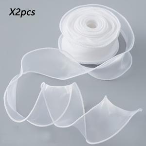 TEMU 투명 오간자 리본 2롤, 1-1/2인치 폭 화이트 와이어드 시폰 리본, 공예, 플로럴 부케, 웨딩카 파티 장식, 발렌타인데이 선물 포장, 리본 만들기, 트리 리스 장식용