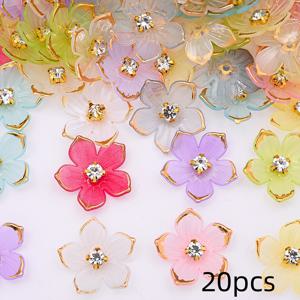 TEMU 2D 플랫 - 20개입 대형 23mm 투명 꽃 비즈, 골드 엣지 라인스톤 꽃대 특징. 귀걸이, 팔찌, 헤어 클립 등 주얼리 제작에 적합. 의류, 모자, 가방, 코트 장식에 좋습니다.