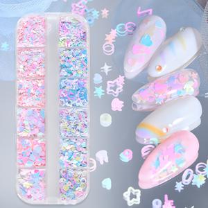 TEMU 12구 판타지 컬러 네일아트 장식용 시퀸, 인어색과 하트 & 별 글리터 DIY 데이 매력소재, 매니큐어 액세서리, 하트와 스타 디자인, 고급형 네일 엠벨리쉬먼츠, hochwertige Sequins, Dekorative Nagelfüllungen, für Bastler Schönheitsliebhaber