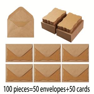TEMU 100개, 크리에이티브 크래프트 종이 인사말 카드 레트로 봉투 세트, 빈 웨이브 레이스 손글씨 생일 감사 축하 카드 봉투 세트, 파티 초대장, 3.94*2.76인치, 추수감사절에 완벽
