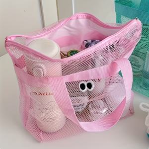 TEMU 멀티 컬러 비치 메쉬 빅 아이 백, 귀여운 다기능 비치 토트백, 대용량 휴가용 가방