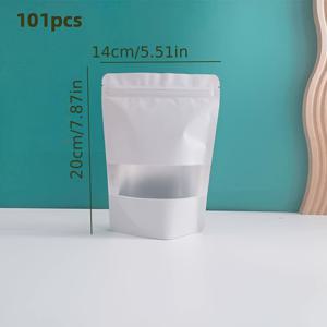 TEMU 창문이 있는 101개 흰색 재사용 가능 자체 밀봉 비닐 봉투 - 커피, 차, 사탕에 적합하며 다용도 휴일 포장에 사용 가능한 재밀봉 지퍼 식품 보관 백