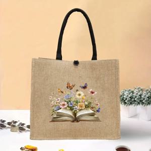 TEMU 나비 꽃과 책 프린트 여성용 핸드백, 경량 중간 용량 토트백, 동전 지갑, 사생활 보호를 위한 지퍼 내부 포켓이 있는 핸드백, 출퇴근, 쇼핑, 여행에 이상적, 생일 및 휴일 선물용으로 완벽, 해변용 비치백, 헬스장 스포츠 토트백, 필수 휴가 여행 액세서리 가방으로 훌륭함