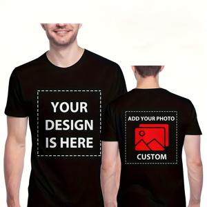 TEMU 맞춤 남성용 티셔츠, 디자인 사진, 패턴 또는 로고 추가 가능, 앞면과 뒷면 모두 프린트 가능, 여름에 적합한 레귤러 크루넥 스타일, 가족/친구/기념 티셔츠/추수감사절/부활절/아버지의 날에 완벽