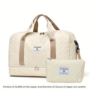 TEMU 2개 대용량 아가일 패턴 여행 더플백 & 화장품 파우치, 신발 수납공간이 있는 패션 핸드백, 휴대용 스포츠 짐백, 주말 여행용 오버나이트 백