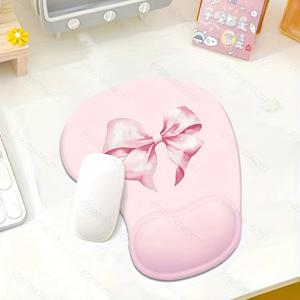 TEMU 핑크 리본 마우스 패드 1개, 두껍고 부드러움, 여아용, 사무실, 게이밍, 책상 및 손목 받침대용으로 이상적, 신학기용