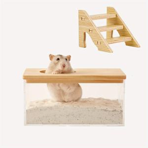 TEMU 투명 원목 반려동물 화장실 배변함 및 용기, 햄스터, 기니피그, 토끼, 저빌, 친칠라, 다람쥐, , 슈가 글라이더용 - 통기성 좋고 위생적인 반려동물 액세서리, 무료 미니 계단 포함