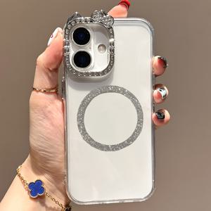 TEMU 폰 케이스: 럭셔리 글리터 3D 고양이 귀 라인스톤 광택 폰 케이스, 아이폰 17 16 15 14 플러스 13 12 프로 맥스 11 호환, 귀여운 동물 자석 무선 충전 충격 방지 백커버