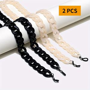 TEMU 2개 세트 빈티지 아크릴 블랙 베이지 유니버설 안경줄 여성 남성용, 안경 체인