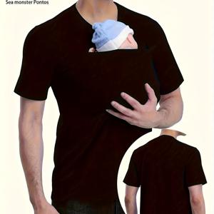 TEMU 캥거루 포켓이 있는 패셔너블한 남성용 캐주얼 티셔츠, 통기성 폴리에스터 섬유, 크루넥, 반팔, 여름 캐주얼웨어