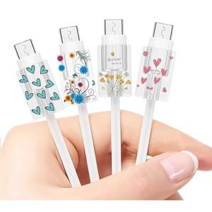 TEMU 나비 꽃/하트 스타일 4개 세트, Apple 데이터 케이블 보호 커버용, iPhone 18-20W 충전기 소형 헤드 파손 방지 보호 케이스와 호환