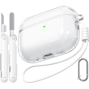 TEMU KEKOA 에어팟 프로 3 케이스 클리어 커버, 소프트 TPU 고투명 노란변 방지 에어팟 프로 3세대 케이스 2025 청소 키트 & 라운드 버클 & 랜야드 포함 (클리어)