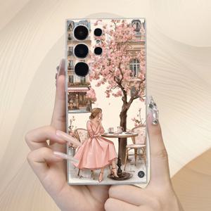 TEMU 로맨틱한 벚꽃과 우아한 여성 패턴 가을 겨울 생일 선물용 낙하 방지 내구성 투명 휴대폰 케이스, 삼성용 및 갤럭시 A56/A54/A53/A52/A14/A15/A05S/A53/A34/S23/S23 울트라/S23 FE/S24/S24 FE/S24 울트라/S25/S25 FE/S25 울트라/S21 FE용