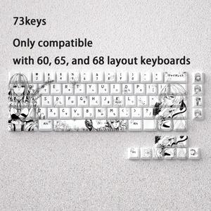 TEMU 애니메이션 디자인의 보라색 키캡, 흑백 라인 아트 스타일, 73키 키보드에 적합. 이 키캡은 60/65/68키 키보드만 호환하며, 5면 승화 처리, 원본 높이.
