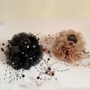 TEMU 2개/1개 솜털 모란 머리핀, 깃털 비즈 태슬 꽃 머리핀, 볼륨 강화 상어 클립, 스타일리시 여성용 헤어 장식