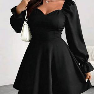 TEMU 세련된 단색 여성 드레스, 텍스처 V넥 디자인으로 몸매를 부드럽게 연출하며 허리 주름을 강조하는 A라인 실루엣으로 우아한 룩을 연출합니다.