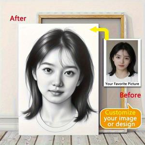 TEMU 맞춤형 2D 평면 캔버스 포스터 목재 프레임 - 사진 초상화 스케치 - 맞춤형 흑백 드로잉, 사무실, 침실, 거실, 복도, 홈 데코, 포스터 및 프린트, 예술 작품 벽 캔버스 그림 선물, 할로윈 크리스마스 선물, 애완동물, 가족, 그림, 드로잉 미술 용품, 2D 평면, 룸 데코에 완벽