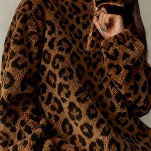 TEMU 플러스 사이즈, 프린트 플러시 따뜻한 지퍼업 스웨트셔츠 재킷