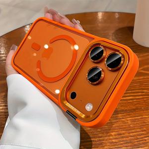 TEMU 아이폰 17 Air 16 15 14 13 12 Pro Max Plus 17pro 17promax 호환 럭셔리 오렌지 마그네틱 무선 충전 메탈 렌즈 브라켓 휴대폰 케이스, 독립형 렌즈 보호필름 포함, 충격 방지 소프트 프레임 HD 클리어 하드 커버