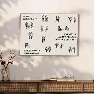TEMU 2D 플랫, 2D 플랫, 프레임리스 '사랑은 어디서나' 포스터, 작은 사람들의 걷기, 및 레트로 캔버스 그림, 창의적인 벽화, 생일 선물, 거실, 침실, 주방, 욕실, 복도 장식, 재사용 가능