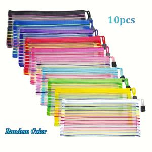 TEMU 10/20개 다기능 나일론 메쉬 지퍼 파우치, 여행 및 사무실 정리용, 필통, 펜 보관, 22.86x17.78cm 지퍼 파일 재킷 및 포켓