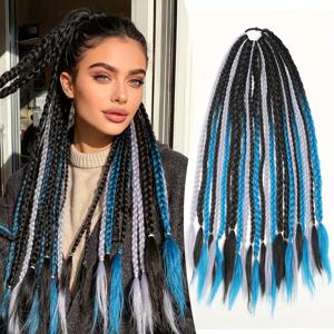 TEMU 24인치 멀티 스트랜드 드레드락 포니테일 가발 (핑크 & 블루 브레이드) - 헤어 텍스처, 내열성 섬유, 유지 보수 불필요, 안정적인 착용감 디자인, 코스프레 & 일상 사용에 적합, 모든 민족에 어울리는 스타일, 다용도 헤어스타일