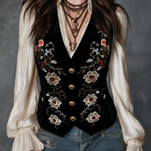 TEMU 여성용 자수 베스트 자켓 - 아웃도어 및 데일리 웨어
