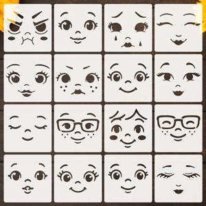 TEMU 16개 대형 얼굴 스텐실 세트 - 웃는 얼굴, 진지한 얼굴, 놀란 얼굴 표정 포함 재사용 가능 - 페인팅, 공예, 인형 만들기, 홈 데코, 생일 크리스마스 선물용으로 적합, 캔버스 패브릭 DIY 페인팅 장식용 템플릿과 호환, 창의적인 스텐실, 고품질 스텐실, 오래가는 소재, 페인팅 템플릿, 공예 애호가, 선물 구매자용
